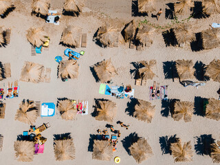 Aerial Beach, People And Umbrellas On Beach Photography