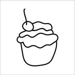 Cupcake, continuous line drawing, small tattoo, print for clothes and logo design, emblem or logo design, silhouette one single line on a white background, sweet cake isolated vector illustration.