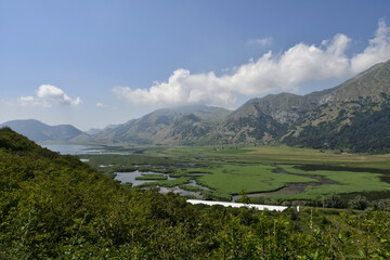 Fototapeta premium Panoramic view of Lake Matese, in the mountains of the province of Caserta, Italy.