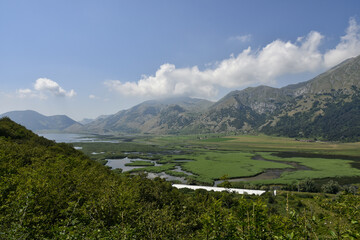 Panoramic view of Lake Matese, in the mountains of the province of Caserta, Italy.