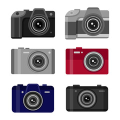 Collection of modern vector photo cameras. World photography day. Flat icons isolated on white background.