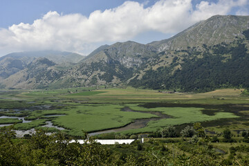 Fototapeta na wymiar Panoramic view of Lake Matese, in the mountains of the province of Caserta, Italy.
