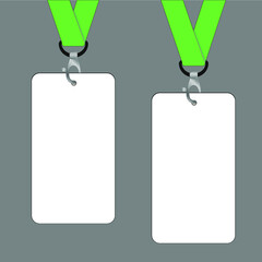 
access badge, security guard front and back, with green ribbon, isolated on dark background, for your advertising