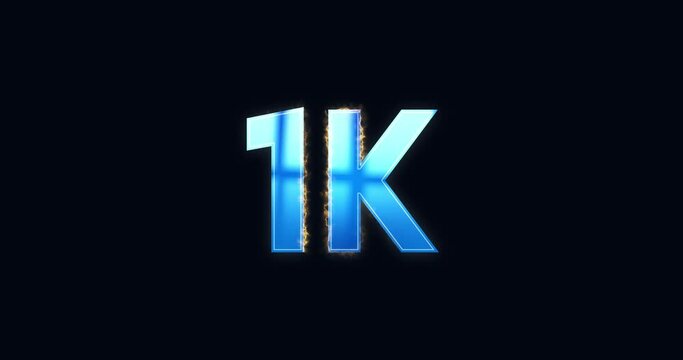 1k, 1000. Electric lightning text. Burning Logo reveal animation on black background. High quality 4k footage
