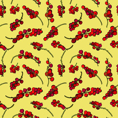 Seamless pattern of red currant berries. Cartoon style. Stock illustration. Design for wallpaper, fabric, textile, packaging.