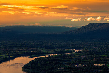 Natural background, high angle from the high mountains that can see the scenery around, the wind blows through the cool, blurred of traveling, the integrity of the moist forest