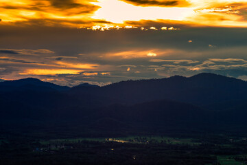 Natural background, high angle from the high mountains that can see the scenery around, the wind blows through the cool, blurred of traveling, the integrity of the moist forest
