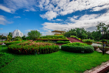 Phuttha Utthayan Wat Pa Dong Rai-Udon Thani:June 19,2020, the atmosphere inside a religious tourist site(Santi Wanaram Temple),a large lotus flower in the middle of the pool and a history in thailand.
