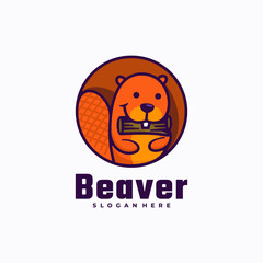Vector Logo Illustration Beaver Simple Mascot Style.