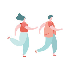 young couple running avatars characters