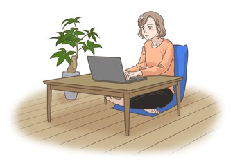 A remote working woman with a smiling face