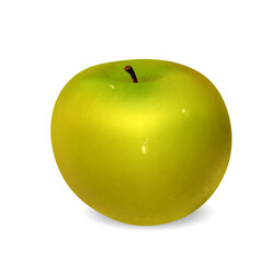 Ripe green apple with water drops on white background