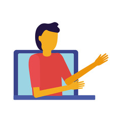 young man in desktop connecting technology character