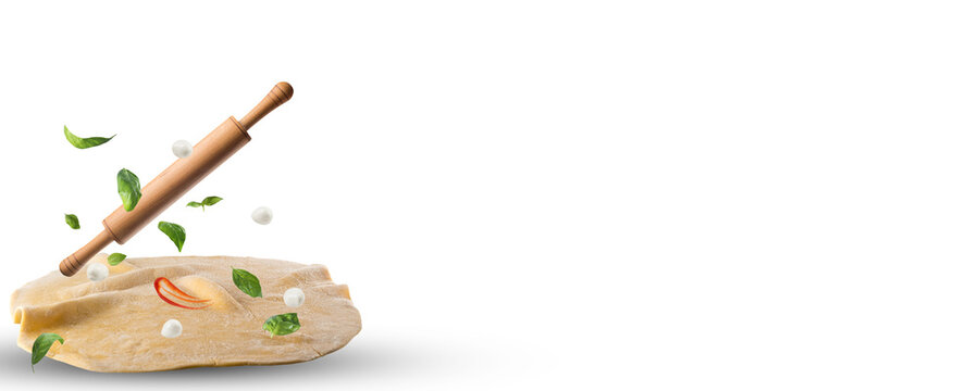 Banner for outdoor advertising of a pizzeria with the image of products for preparing Italian mozzarella pizza.