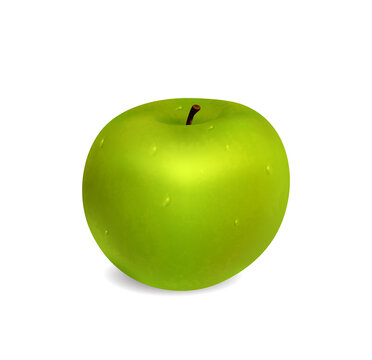 Green apple with water drops on white background