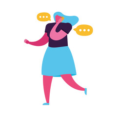 young woman walking using smartphone character