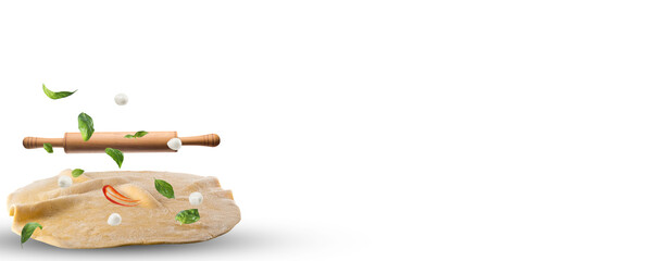 Banner for outdoor advertising of a pizzeria with the image of products for preparing Italian mozzarella pizza.