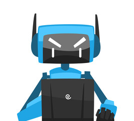 Robot Sitting in front of Computer, Android Working with Laptop, Artificial Intelligence Concept Vector Illustration