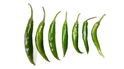Fresh Green Chillies Isolated on White Background