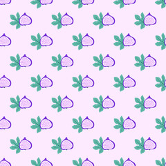 Abstract fruit pattern with figs and leaves. Tropical seamless pattern with fig and leaves background. Vector illustration in hand drawn style. Ornament for textile and wrapping.