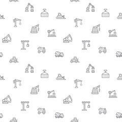 Seamless pattern with construction and crane icon on white background. Included the icons as labor, truck, tools, bulldozer, machinery, concrete mixer truck and other elements.