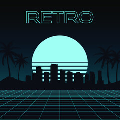 Retro Vector Illustration with 3D Grid