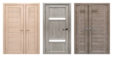 Set of entrance doors (Interior wooden doors) isolated on white background