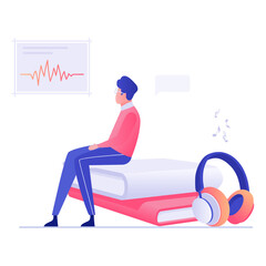 
Modern style education, headphones with books illustrating audio books 
