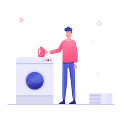
Washing machine with laundry basket, laundry service illustration in flat style  
