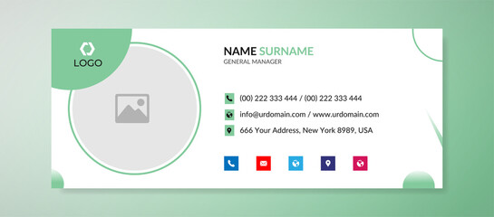 Email signature template with an author photo place modern and clean layout design	