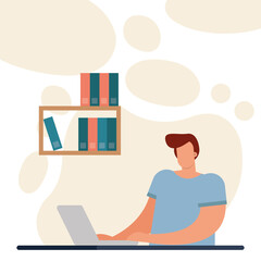 young man using laptop working in the house