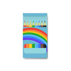 Box of colored pencils on a white isolated background. Vector illustration.
