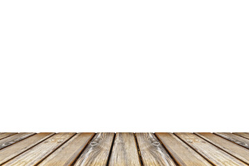 empty wooden table top view isolated on white background