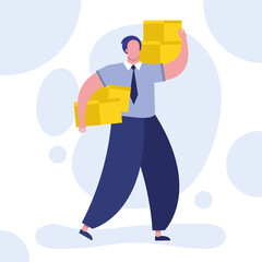 young man with shopping boxes character