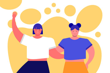 friendship day celebration with young women couple characters