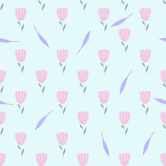 Vintage seamless pastel vector floral pattern. Foliage and flowers repeatable background.