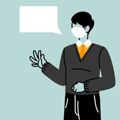 businessman with face mask and speech bubble