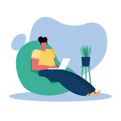 young woman using laptop working in the livingroom