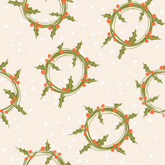 Merry Christmas and New year seamless pattern. Christmas wreaths and snowflakes .Packaging of Christmas gifts. The concept of holiday attributes. Christmas and New year. Vector.
