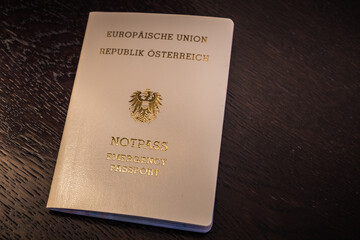 European Emergency Passport of the Republic of Austria - Cream Colored Travel Document of the EU or European Union