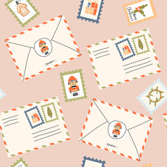 Merry Christmas and New year seamless pattern. Christmas letters to Santa Claus.Packaging of Christmas gifts. The concept of holiday attributes. Christmas and New year. Vector.