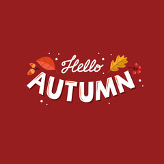 Hello autumn lettering. Vector illustration in flat style