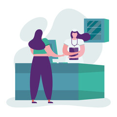 professional female doctor with patient characters