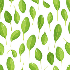 Fototapeta na wymiar Cartoon bright spinach seamless pattern isolated on white