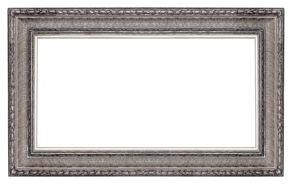 Silver frame for paintings, mirrors or photo isolated on white background. Design element with clipping path