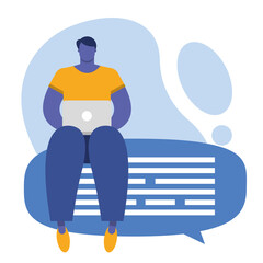 young man using laptop social media technology