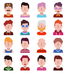 User avatars, avatars with faces and heads for social network ( Male and female faces )