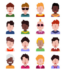 User avatars, avatars with faces and heads for social network ( Male and female faces )