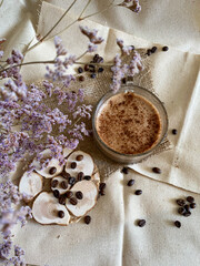 cup of coffee with chocolate and cinnamon