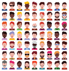 User avatars, avatars with faces and heads for social network ( Male and female faces )